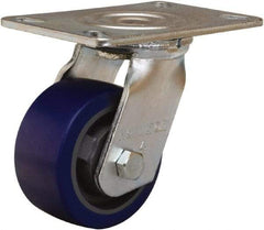 Hamilton - 4" Diam x 2" Wide x 5-5/8" OAH Top Plate Mount Swivel Caster - Polyurethane Mold onto Cast Iron Center, 600 Lb Capacity, Sealed Precision Ball Bearing, 4-1/2 x 6-1/4" Plate - Eagle Tool & Supply