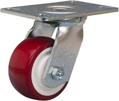 Hamilton - 4" Diam x 2" Wide x 5-5/8" OAH Top Plate Mount Swivel Caster - Polyurethane Mold on Polypropylene, 750 Lb Capacity, Straight Roller Bearing, 4-1/2 x 6-1/4" Plate - Eagle Tool & Supply