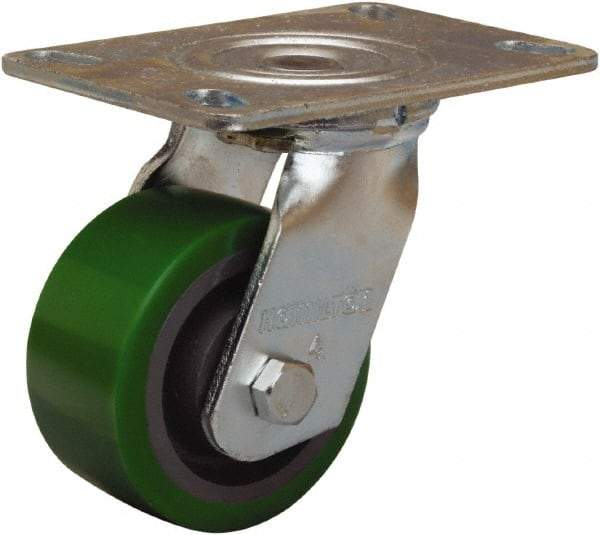 Hamilton - 4" Diam x 2" Wide x 5-5/8" OAH Top Plate Mount Swivel Caster - Polyurethane Mold onto Cast Iron Center, 750 Lb Capacity, Sealed Precision Ball Bearing, 4-1/2 x 6-1/4" Plate - Eagle Tool & Supply