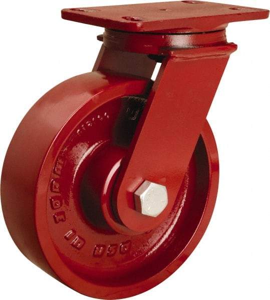 Hamilton - 8" Diam x 2-1/2" Wide x 10-1/8" OAH Top Plate Mount Swivel Caster - Cast Iron, 1,800 Lb Capacity, Straight Roller Bearing, 4-1/2 x 6-1/2" Plate - Eagle Tool & Supply