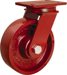 Hamilton - 8" Diam x 2-1/2" Wide x 10-1/8" OAH Top Plate Mount Swivel Caster - Cast Iron, 1,800 Lb Capacity, Straight Roller Bearing, 4-1/2 x 6-1/2" Plate - Eagle Tool & Supply