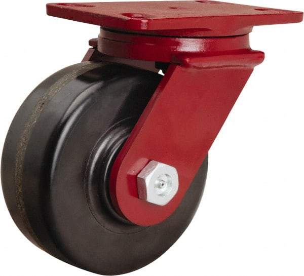 Hamilton - 6" Diam x 2-1/2" Wide x 7-1/2" OAH Top Plate Mount Swivel Caster - Phenolic, 1,800 Lb Capacity, Tapered Roller Bearing, 4-1/2 x 6-1/2" Plate - Eagle Tool & Supply