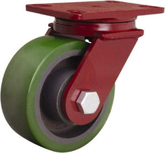 Hamilton - 6" Diam x 2-1/2" Wide x 7-1/2" OAH Top Plate Mount Swivel Caster - Polyurethane Mold onto Cast Iron Center, 1,600 Lb Capacity, Tapered Roller Bearing, 4-1/2 x 6-1/2" Plate - Eagle Tool & Supply