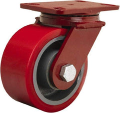Hamilton - 6" Diam x 3" Wide x 7-1/2" OAH Top Plate Mount Swivel Caster - Polyurethane Mold onto Cast Iron Center, 2,200 Lb Capacity, Sealed Precision Ball Bearing, 4-1/2 x 6-1/2" Plate - Eagle Tool & Supply
