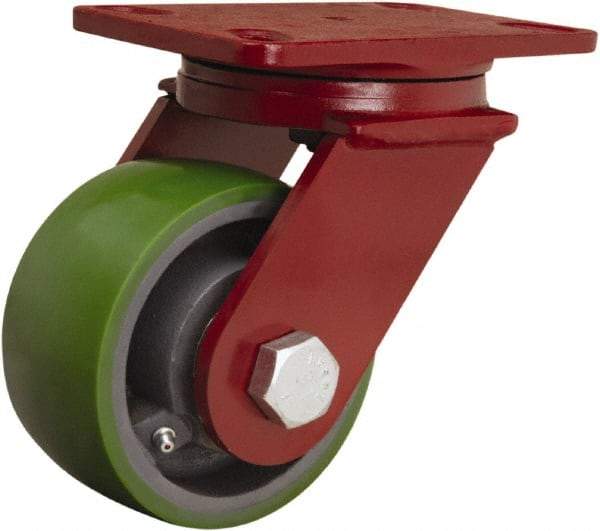 Hamilton - 5" Diam x 2-1/2" Wide x 7" OAH Top Plate Mount Swivel Caster - Polyurethane Mold onto Cast Iron Center, 1,300 Lb Capacity, Straight Roller Bearing, 4-1/2 x 6-1/2" Plate - Eagle Tool & Supply