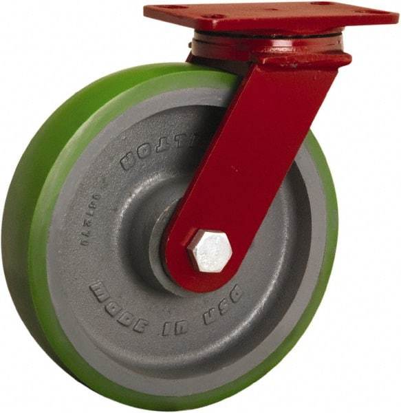 Hamilton - 10" Diam x 2-1/2" Wide x 11-1/2" OAH Top Plate Mount Swivel Caster - Polyurethane Mold onto Cast Iron Center, 2,200 Lb Capacity, Sealed Precision Ball Bearing, 4-1/2 x 6-1/2" Plate - Eagle Tool & Supply