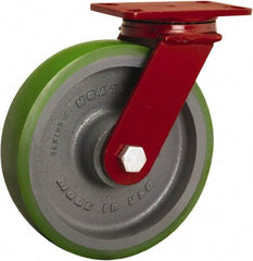 Hamilton - 10" Diam x 2-1/2" Wide x 11-1/2" OAH Top Plate Mount Swivel Caster - Polyurethane Mold onto Cast Iron Center, 2,200 Lb Capacity, Tapered Roller Bearing, 4-1/2 x 6-1/2" Plate - Eagle Tool & Supply