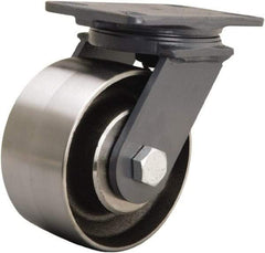 Hamilton - 6" Diam x 3" Wide x 7-3/4" OAH Top Plate Mount Swivel Caster - Forged Steel, 2,400 Lb Capacity, Sealed Precision Ball Bearing, 4-1/2 x 6-1/2" Plate - Eagle Tool & Supply