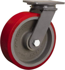 Hamilton - 10" Diam x 3" Wide x 12-1/16" OAH Top Plate Mount Swivel Caster - Polyurethane Mold onto Cast Iron Center, 2,400 Lb Capacity, Tapered Roller Bearing, 4-1/2 x 6-1/2" Plate - Eagle Tool & Supply