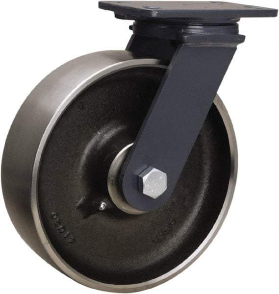 Hamilton - 10" Diam x 3" Wide x 12-1/16" OAH Top Plate Mount Swivel Caster - Forged Steel, 2,400 Lb Capacity, Sealed Precision Ball Bearing, 4-1/2 x 6-1/2" Plate - Eagle Tool & Supply