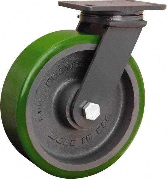 Hamilton - 10" Diam x 3" Wide x 12-1/16" OAH Top Plate Mount Swivel Caster - Polyurethane Mold onto Cast Iron Center, 2,400 Lb Capacity, Sealed Precision Ball Bearing, 4-1/2 x 6-1/2" Plate - Eagle Tool & Supply