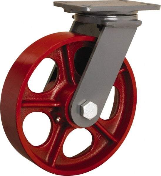 Hamilton - 10" Diam x 2-1/2" Wide x 12-1/16" OAH Top Plate Mount Swivel Caster - Cast Iron, 2,400 Lb Capacity, Straight Roller Bearing, 4-1/2 x 6-1/2" Plate - Eagle Tool & Supply