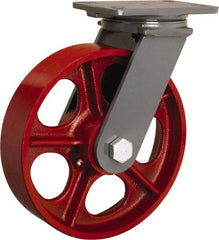 Hamilton - 10" Diam x 2-1/2" Wide x 12-1/16" OAH Top Plate Mount Swivel Caster - Cast Iron, 2,400 Lb Capacity, Straight Roller Bearing, 4-1/2 x 6-1/2" Plate - Eagle Tool & Supply