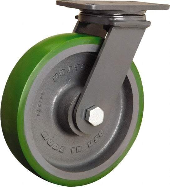 Hamilton - 10" Diam x 2-1/2" Wide x 12-1/16" OAH Top Plate Mount Swivel Caster - Polyurethane Mold onto Cast Iron Center, 2,400 Lb Capacity, Tapered Roller Bearing, 4-1/2 x 6-1/2" Plate - Eagle Tool & Supply