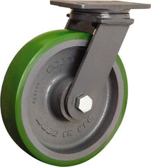 Hamilton - 10" Diam x 2-1/2" Wide x 12-1/16" OAH Top Plate Mount Swivel Caster - Polyurethane Mold onto Cast Iron Center, 2,400 Lb Capacity, Sealed Precision Ball Bearing, 4-1/2 x 6-1/2" Plate - Eagle Tool & Supply