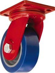 Hamilton - 8" Diam x 3" Wide x 10-1/2" OAH Top Plate Mount Swivel Caster - Polyurethane Mold on Forged Steel, 3,500 Lb Capacity, Tapered Roller Bearing, 6-1/2 x 7-1/2" Plate - Eagle Tool & Supply