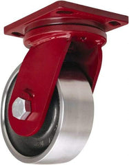 Hamilton - 8" Diam x 3" Wide x 10-1/2" OAH Top Plate Mount Swivel Caster - Forged Steel, 10,000 Lb Capacity, Tapered Roller Bearing, 6-1/2 x 7-1/2" Plate - Eagle Tool & Supply