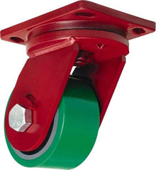 Hamilton - 6" Diam x 3" Wide x 8-1/2" OAH Top Plate Mount Swivel Caster - Polyurethane Mold onto Cast Iron Center, 2,200 Lb Capacity, Sealed Precision Ball Bearing, 6-1/2 x 7-1/2" Plate - Eagle Tool & Supply