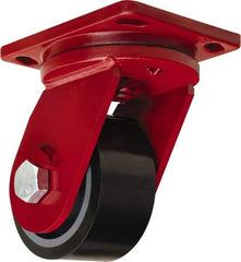 Hamilton - 6" Diam x 3" Wide x 8-1/2" OAH Top Plate Mount Swivel Caster - Polyurethane Mold onto Cast Iron Center, 2,860 Lb Capacity, Sealed Precision Ball Bearing, 6-1/2 x 7-1/2" Plate - Eagle Tool & Supply