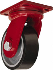 Hamilton - 8" Diam x 3" Wide x 10-1/2" OAH Top Plate Mount Swivel Caster - Polyurethane Mold onto Cast Iron Center, 3,250 Lb Capacity, Sealed Precision Ball Bearing, 6-1/2 x 7-1/2" Plate - Eagle Tool & Supply