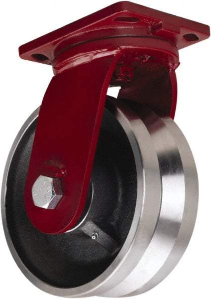 Hamilton - 10" Diam x 4" Wide, Iron Swivel Caster - 7,500 Lb Capacity, Top Plate Mount, 6-1/2" x 7-1/2" Plate, Tapered Roller Bearing - Eagle Tool & Supply