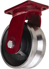 Hamilton - 10" Diam x 4" Wide, Iron Swivel Caster - 7,500 Lb Capacity, Top Plate Mount, 6-1/2" x 7-1/2" Plate, Tapered Roller Bearing - Eagle Tool & Supply
