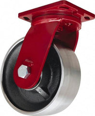 Hamilton - 10" Diam x 3" Wide x 12-1/2" OAH Top Plate Mount Swivel Caster - Forged Steel, 6,500 Lb Capacity, Tapered Roller Bearing, 6-1/2 x 7-1/2" Plate - Eagle Tool & Supply