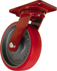 Hamilton - 8" Diam x 2" Wide x 9-3/4" OAH Top Plate Mount Swivel Caster - Polyurethane Mold onto Cast Iron Center, 1,800 Lb Capacity, Sealed Precision Ball Bearing, 4-1/2 x 6-1/2" Plate - Eagle Tool & Supply