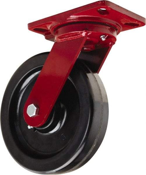 Hamilton - 8" Diam x 2" Wide x 9-3/4" OAH Top Plate Mount Swivel Caster - Phenolic, 1,400 Lb Capacity, Straight Roller Bearing, 4-1/2 x 6-1/2" Plate - Eagle Tool & Supply