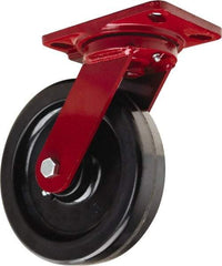 Hamilton - 8" Diam x 2" Wide x 9-3/4" OAH Top Plate Mount Swivel Caster - Phenolic, 1,400 Lb Capacity, Straight Roller Bearing, 4-1/2 x 6-1/2" Plate - Eagle Tool & Supply
