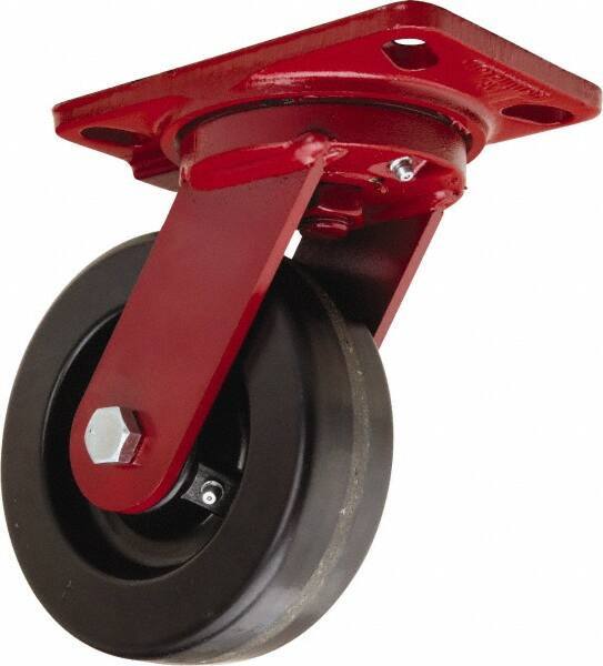 Hamilton - 6" Diam x 2" Wide x 7-3/4" OAH Top Plate Mount Swivel Caster - Phenolic, 1,200 Lb Capacity, Straight Roller Bearing, 4-1/2 x 6-1/2" Plate - Eagle Tool & Supply