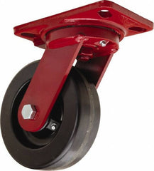 Hamilton - 6" Diam x 2" Wide x 7-3/4" OAH Top Plate Mount Swivel Caster - Phenolic, 1,200 Lb Capacity, Straight Roller Bearing, 4-1/2 x 6-1/2" Plate - Eagle Tool & Supply
