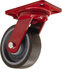 Hamilton - 6" Diam x 2" Wide x 7-3/4" OAH Top Plate Mount Swivel Caster - Polyurethane Mold onto Cast Iron Center, 1,560 Lb Capacity, Tapered Roller Bearing, 4-1/2 x 6-1/2" Plate - Eagle Tool & Supply