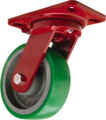 Hamilton - 6" Diam x 2" Wide x 7-3/4" OAH Top Plate Mount Swivel Caster - Polyurethane Mold onto Cast Iron Center, 1,200 Lb Capacity, Sealed Precision Ball Bearing, 4-1/2 x 6-1/2" Plate - Eagle Tool & Supply