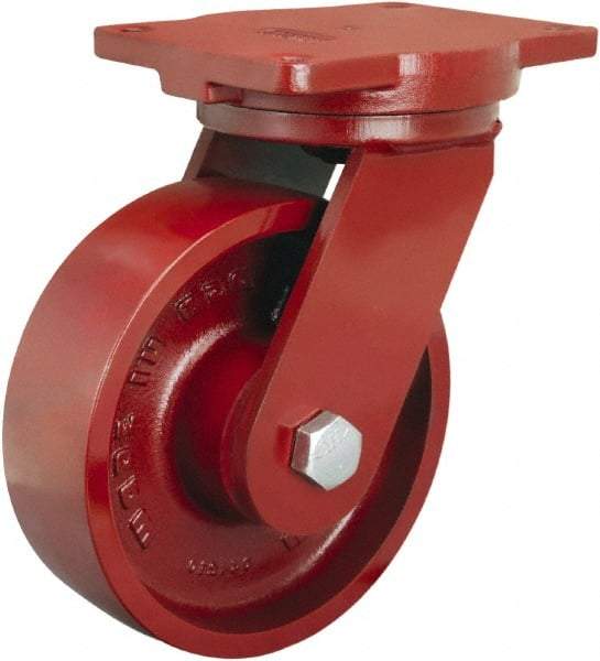 Hamilton - 8" Diam x 2-1/2" Wide x 10-1/2" OAH Top Plate Mount Swivel Caster - Phenolic, 2,000 Lb Capacity, Straight Roller Bearing, 6-1/8 x 7-1/2" Plate - Eagle Tool & Supply