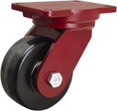 Hamilton - 6" Diam x 2-1/2" Wide x 8-1/2" OAH Top Plate Mount Swivel Caster - Phenolic, 1,800 Lb Capacity, Tapered Roller Bearing, 6-1/8 x 7-1/2" Plate - Eagle Tool & Supply