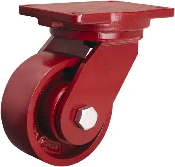 Hamilton - 6" Diam x 2-1/2" Wide x 8-1/2" OAH Top Plate Mount Swivel Caster - Cast Iron, 2,200 Lb Capacity, Tapered Roller Bearing, 6-1/8 x 7-1/2" Plate - Eagle Tool & Supply