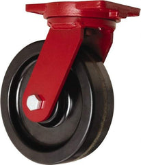 Hamilton - 10" Diam x 3" Wide x 12-1/2" OAH Top Plate Mount Swivel Caster - Phenolic, 2,900 Lb Capacity, Straight Roller Bearing, 6-1/8 x 7-1/2" Plate - Eagle Tool & Supply