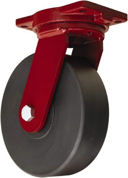 Hamilton - 10" Diam x 3" Wide x 12-1/2" OAH Top Plate Mount Swivel Caster - Nylon, 5,000 Lb Capacity, Sealed Precision Ball Bearing, 6-1/8 x 7-1/2" Plate - Eagle Tool & Supply