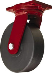 Hamilton - 10" Diam x 3" Wide x 12-1/2" OAH Top Plate Mount Swivel Caster - Nylon, 5,000 Lb Capacity, Sealed Precision Ball Bearing, 6-1/8 x 7-1/2" Plate - Eagle Tool & Supply