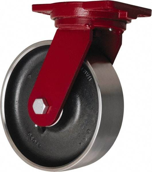 Hamilton - 10" Diam x 3" Wide x 12-1/2" OAH Top Plate Mount Swivel Caster - Forged Steel, 4,000 Lb Capacity, Sealed Precision Ball Bearing, 6-1/8 x 7-1/2" Plate - Eagle Tool & Supply