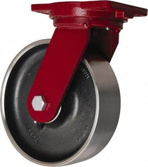 Hamilton - 10" Diam x 3" Wide x 12-1/2" OAH Top Plate Mount Swivel Caster - Forged Steel, 4,000 Lb Capacity, Sealed Precision Ball Bearing, 6-1/8 x 7-1/2" Plate - Eagle Tool & Supply