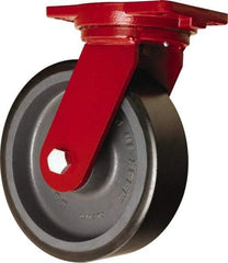 Hamilton - 10" Diam x 3" Wide x 12-1/2" OAH Top Plate Mount Swivel Caster - Polyurethane Mold onto Cast Iron Center, 3,900 Lb Capacity, Sealed Precision Ball Bearing, 6-1/8 x 7-1/2" Plate - Eagle Tool & Supply