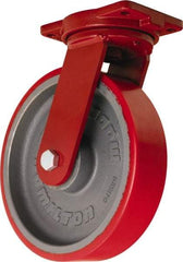 Hamilton - 12" Diam x 3" Wide x 14-1/2" OAH Top Plate Mount Swivel Caster - Polyurethane Mold on Forged Steel, 4,200 Lb Capacity, Tapered Roller Bearing, 6-1/8 x 7-1/2" Plate - Eagle Tool & Supply
