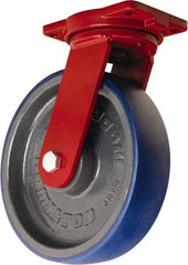 Hamilton - 12" Diam x 3" Wide x 14-1/2" OAH Top Plate Mount Swivel Caster - Polyurethane Mold onto Cast Iron Center, 2,800 Lb Capacity, Precision Tapered Roller Bearing, 6-1/8 x 7-1/2" Plate - Eagle Tool & Supply