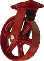 Hamilton - 12" Diam x 3" Wide x 14-1/2" OAH Top Plate Mount Swivel Caster - Cast Iron, 2,500 Lb Capacity, Tapered Roller Bearing, 6-1/8 x 7-1/2" Plate - Eagle Tool & Supply