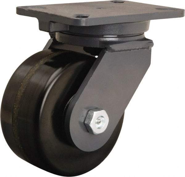 Hamilton - 6" Diam x 3" Wide x 8" OAH Top Plate Mount Swivel Caster - Phenolic, 2,000 Lb Capacity, Tapered Roller Bearing, 5-1/4 x 7-1/4" Plate - Eagle Tool & Supply