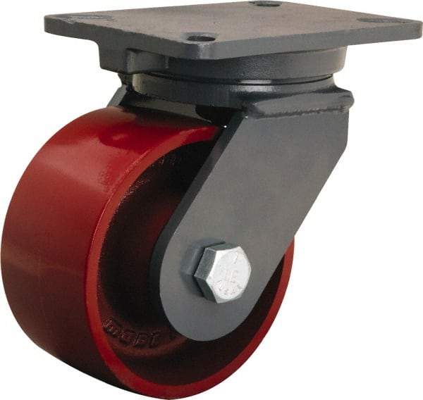 Hamilton - 6" Diam x 3" Wide x 8" OAH Top Plate Mount Swivel Caster - Cast Iron, 2,500 Lb Capacity, Tapered Roller Bearing, 5-1/4 x 7-1/4" Plate - Eagle Tool & Supply