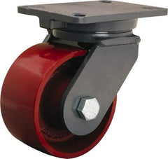 Hamilton - 6" Diam x 3" Wide x 8" OAH Top Plate Mount Swivel Caster - Cast Iron, 2,500 Lb Capacity, Tapered Roller Bearing, 5-1/4 x 7-1/4" Plate - Eagle Tool & Supply