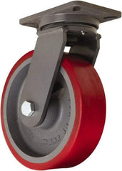 Hamilton - 10" Diam x 3" Wide x 12-1/2" OAH Top Plate Mount Swivel Caster - Polyurethane Mold onto Cast Iron Center, 3,600 Lb Capacity, Tapered Roller Bearing, 5-1/4 x 7-1/4" Plate - Eagle Tool & Supply
